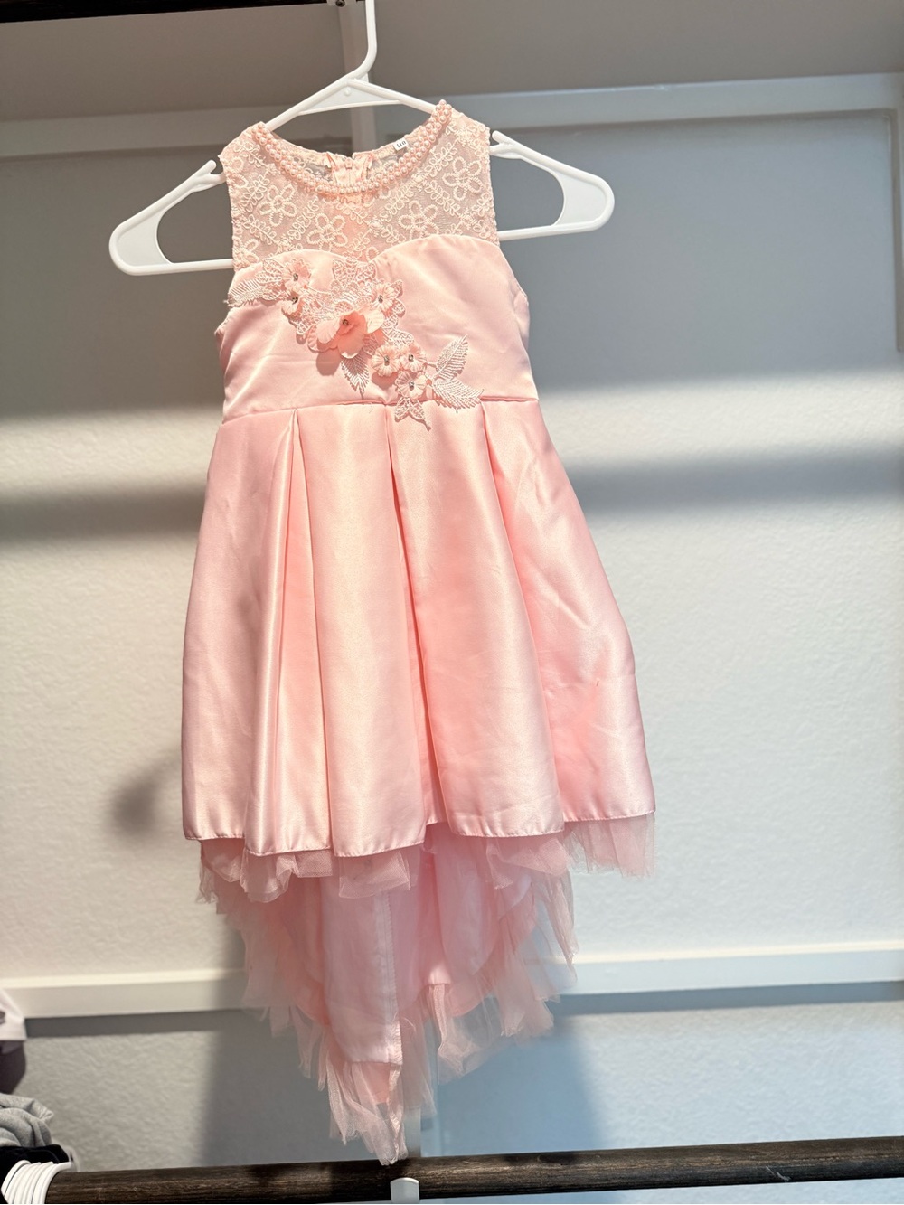 Girls Pink Lace & Satin Hi-Low Dress